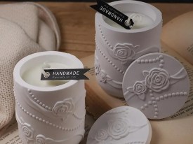 Molde silicona porta vela con tapa perlas y rosas 